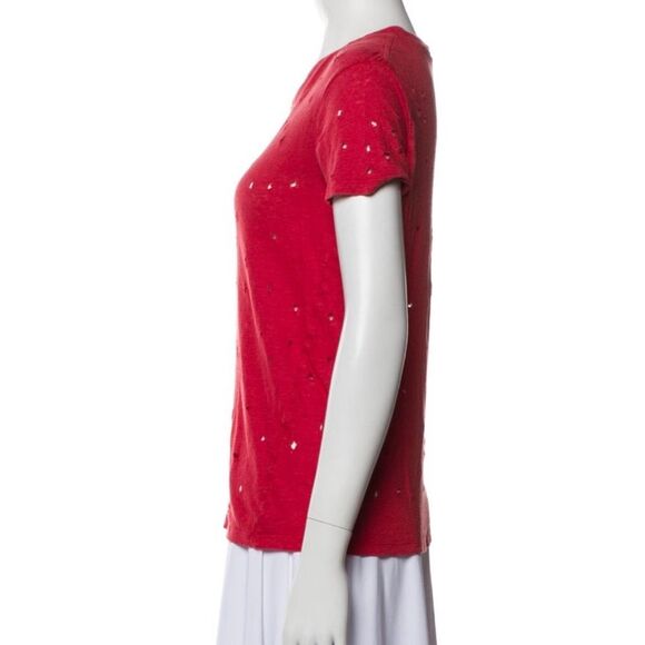 IRO Red Ripped Distressed Linen Tee T-Shirt - Picture 2 of 4